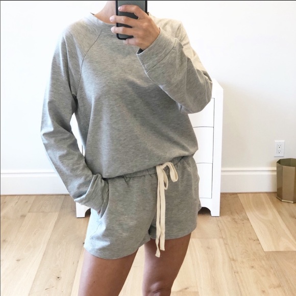 Gray Loungewear Set Long Sleeve Top & Shorts - Picture 6 of 6